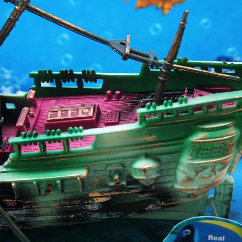 Aquarium Dekoration – Versunkenes Schiff mit Blubber-Effekt | Schiffwrack Ornament für Fischbecken
