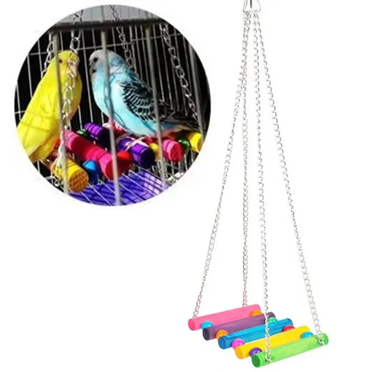 Bunte Vogel-Schaukel aus Holz – Hängematte & Kletterspielzeug für Wellensittiche, Nymphensittiche & kleine Papageien