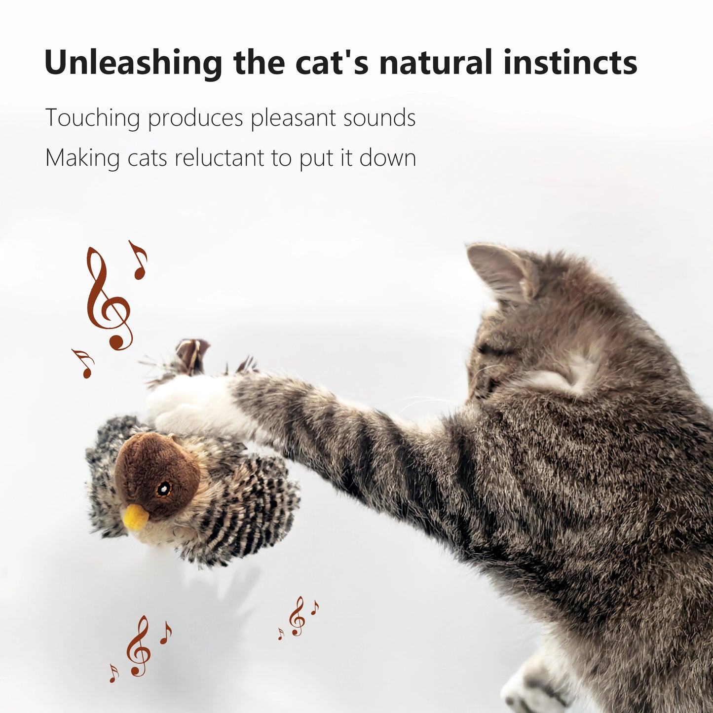 Interaktives Katzenspielzeug – Elektronischer Spatz mit Sound, Federn & Katzenminze