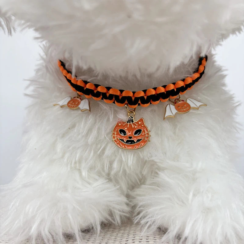 🐾 Halloween-Haustierhalsband mit Anhänger – Handgefertigt für Katzen & kleine Hunde