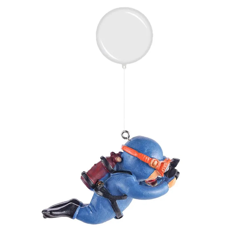 Aquarium Deko Mini-Taucher mit Schwimmkugel – Harz-Ornament, fluoreszierend, inkl. 40 cm Schnur