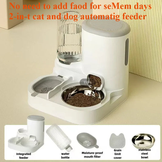 Automatischer Futter- & Wasserspender für Katzen & kleine Hunde – 2-in-1 Napfstation