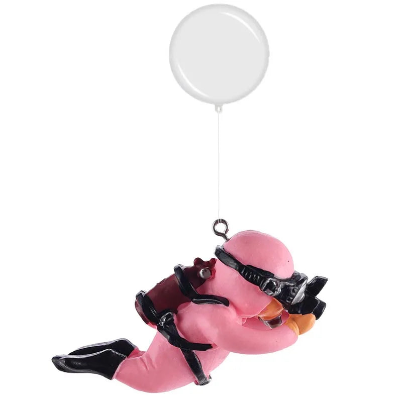Aquarium Deko Mini-Taucher mit Schwimmkugel – Harz-Ornament, fluoreszierend, inkl. 40 cm Schnur