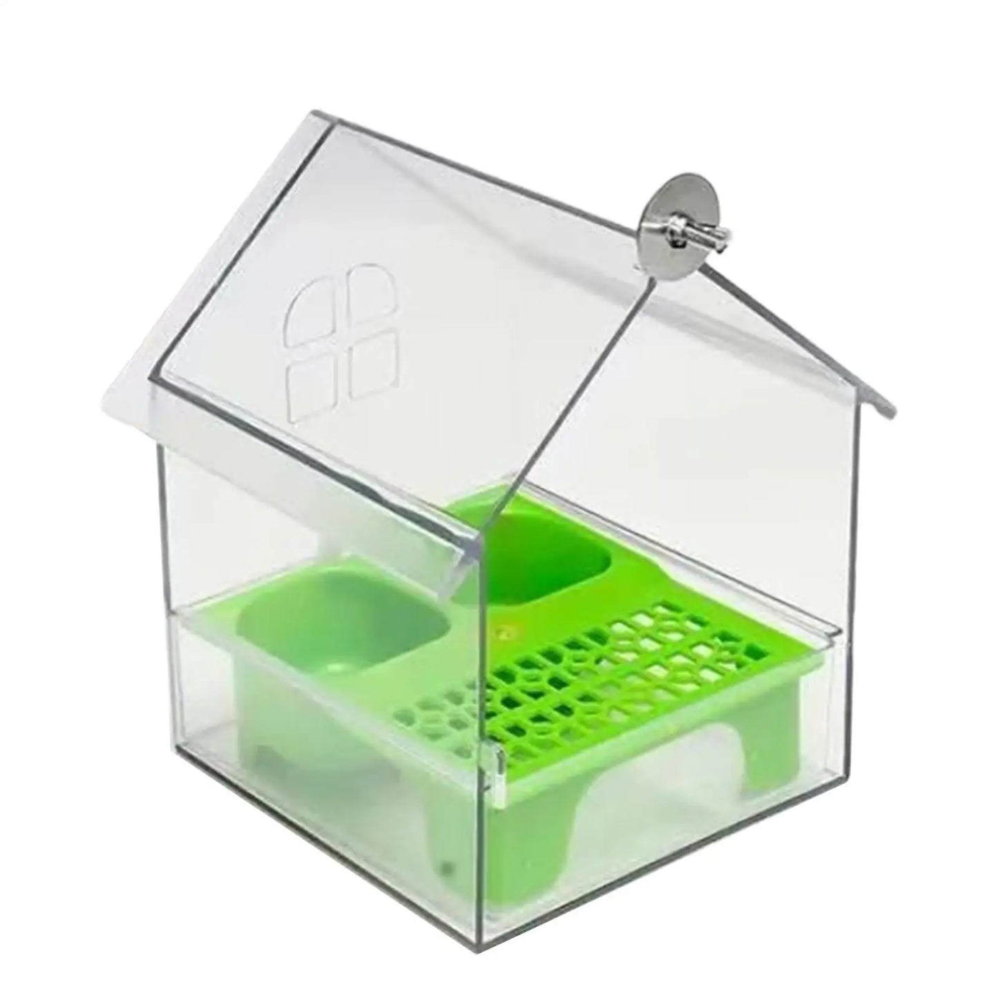 Vogelhaus Futterspender mit Badestation – Doppelkammern, Transparent, ABS-Kunststoff, für Balkon & Garten