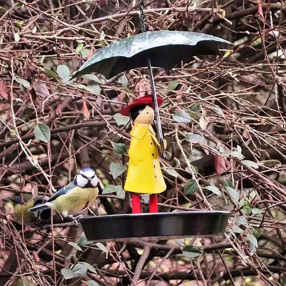 Hängender Vogelfutterspender mit Mädchen & Regenschirm – Outdoor Futterstation für Wildvögel, Garten & Balkon