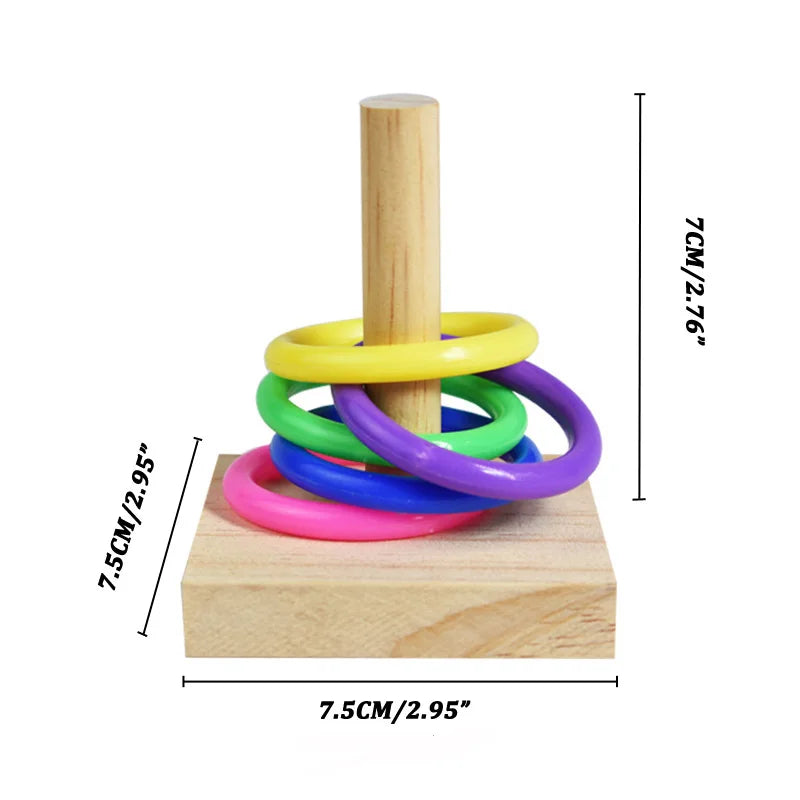 Papageien Lernspielzeug – Holzblock-Puzzle mit bunten Ringen | Intelligenz- & Kauspielzeug für Vögel
