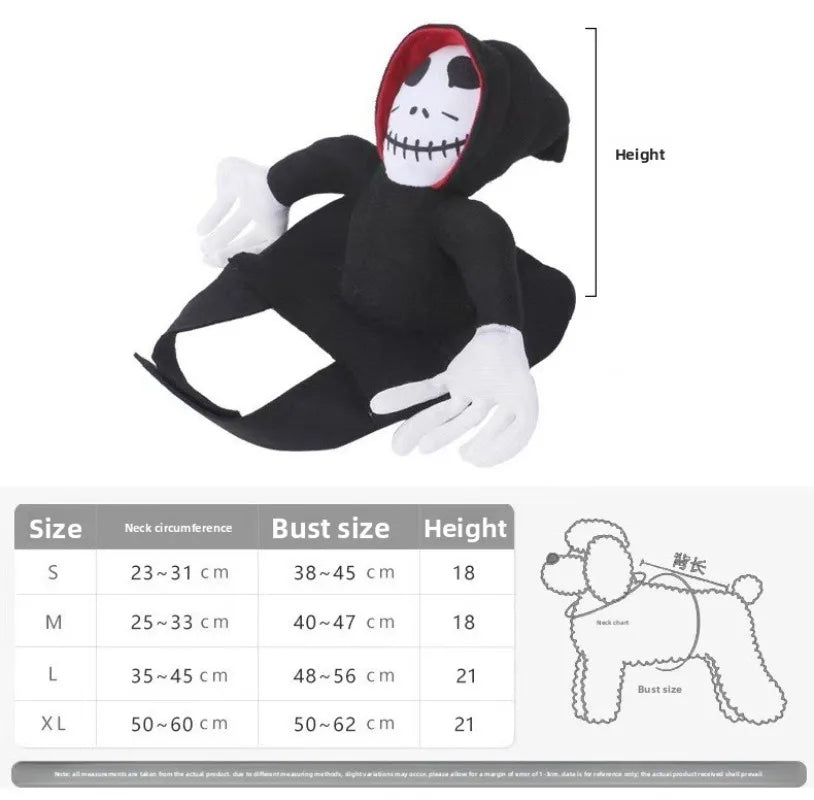 💀🐶 Halloween Hundekostüm "Sensenmann auf dem Rücken" – Verstellbares Skelett-Reiter-Outfit für Hunde
