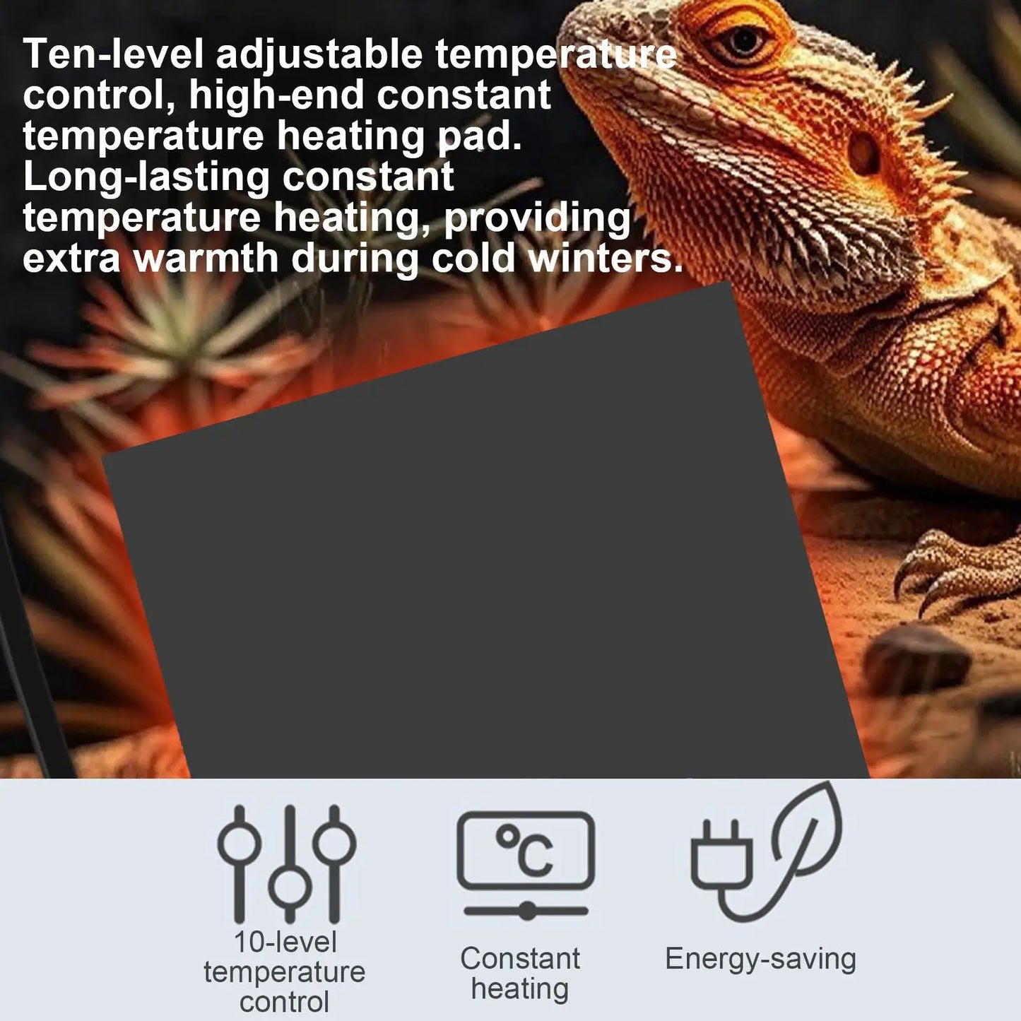Reptilien-Heizmatte 10 Stufen – Temperaturregulierbare Terrarium-Heizung | Untertank-Heizer für Spinnen, Echsen & Amphibien
