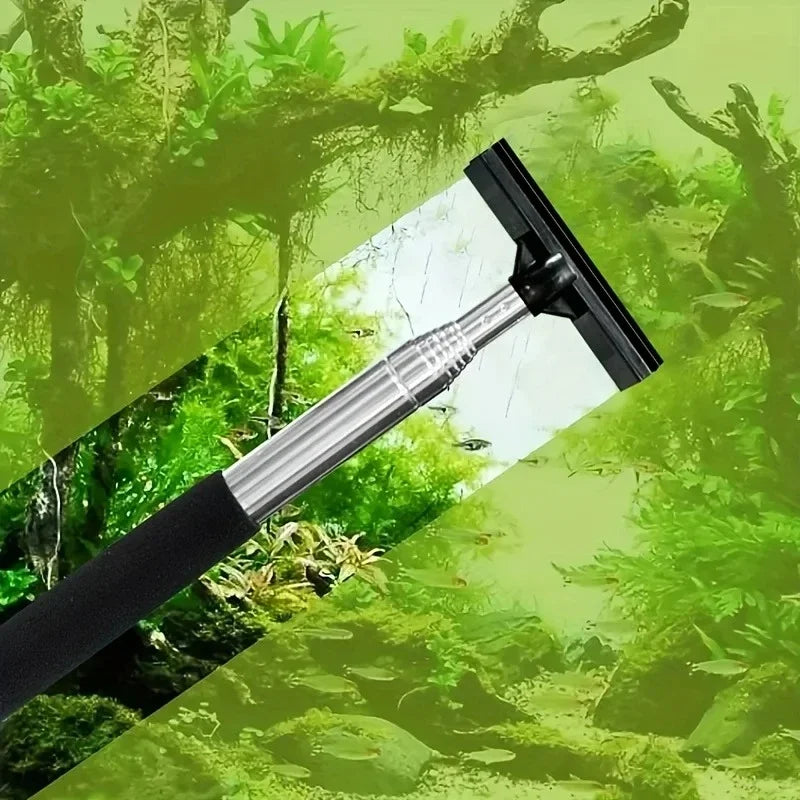 Teleskop Aquarium-Reinigungsschaber – Algenreiniger mit Silikonbürste & Edelstahlgriff (ausziehbar bis 98 cm)