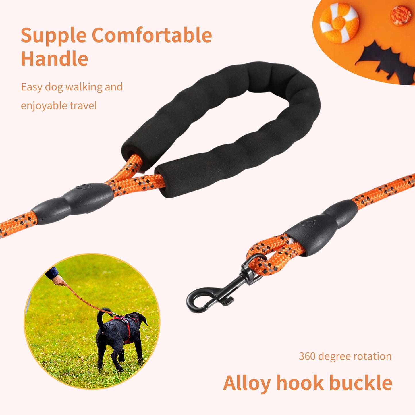 🎃🐕 Halloween-Halsband mit Leine für Hunde – Verstellbar, mit Kürbis-Moti