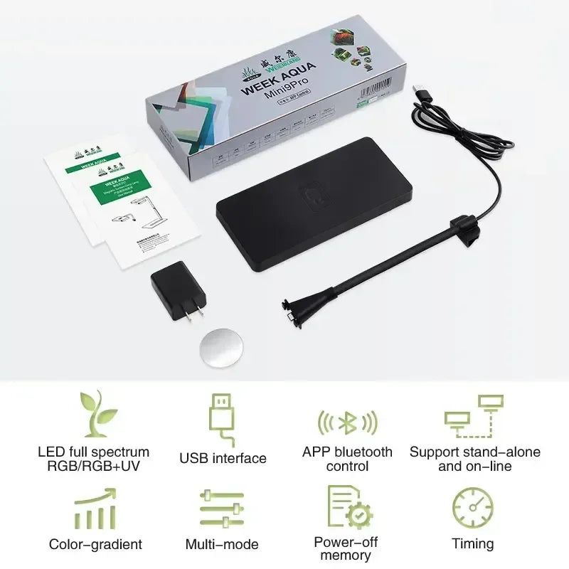 WEEK AQUA Mini 9 PRO – USB Aquarium LED Lampe | Vollspektrum Pflanzenlicht mit Bluetooth & App-Steuerung