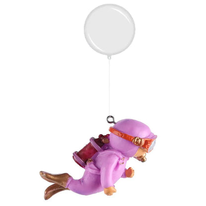 Aquarium Deko Mini-Taucher mit Schwimmkugel – Harz-Ornament, fluoreszierend, inkl. 40 cm Schnur