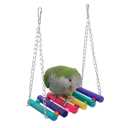 Bunte Vogel-Schaukel aus Holz – Hängematte & Kletterspielzeug für Wellensittiche, Nymphensittiche & kleine Papageien