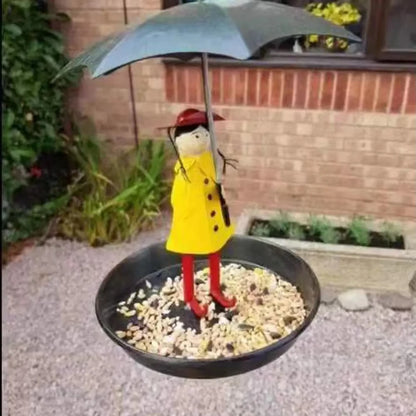 Hängender Vogelfutterspender mit Mädchen & Regenschirm – Outdoor Futterstation für Wildvögel, Garten & Balkon