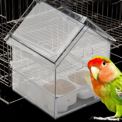 Vogelhaus Futterspender mit Badestation – Doppelkammern, Transparent, ABS-Kunststoff, für Balkon & Garten