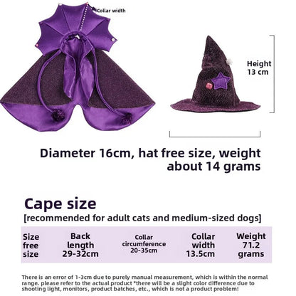 🧙‍♀️🐾 Lila Hexenumhang mit Hexenhut für Katzen & kleine Hunde – Halloween-Kostüm für