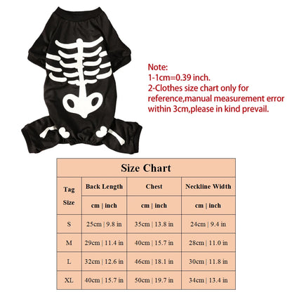 Leuchtendes Halloween-Haustierkostüm – Skelett-Jumpsuit für Hunde & Katzen – Vierbeiniger Overall mit Kapuze