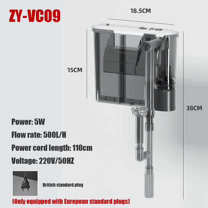 Aquarium Hängefilter 3-in-1 – Außenfilter mit Umwälzpumpe & Wasserfall-Belüftung (110V/220V)