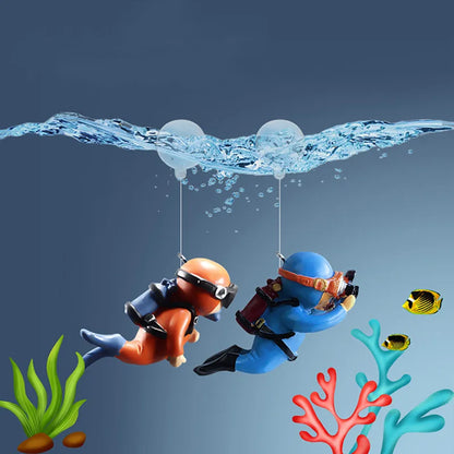 Aquarium Deko Mini-Taucher mit Schwimmkugel – Harz-Ornament, fluoreszierend, inkl. 40 cm Schnur
