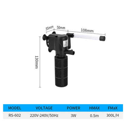 3-in-1 Aquarium Innenfilter – Leiser Unterwasserfilter mit Sauerstoffzufuhr & Wasserreinigung | 300–400 L/h