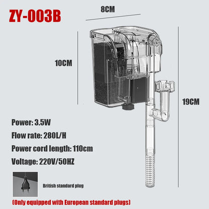 Aquarium Hängefilter 3-in-1 – Außenfilter mit Umwälzpumpe & Wasserfall-Belüftung (110V/220V)