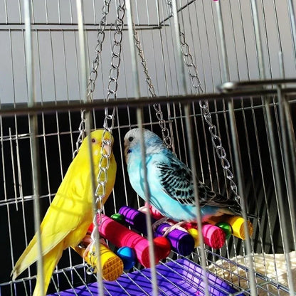 Bunte Vogel-Schaukel aus Holz – Hängematte & Kletterspielzeug für Wellensittiche, Nymphensittiche & kleine Papageien
