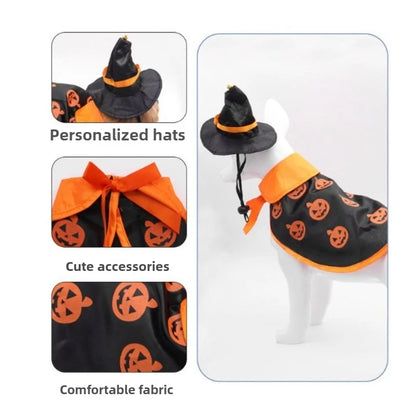 🎃🐶 Halloween-Umhang mit Hut für Hunde – Kürbis-Kostüm für kleine & mittelgroße Hunde