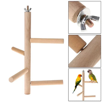 Papageien-Spielzeug aus Holz – 4-stufige Drehleiter & Schaukel für Wellensittiche, Nymphensittiche & Papageien