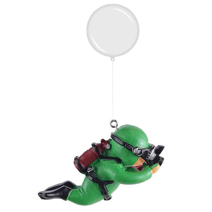 Aquarium Deko Mini-Taucher mit Schwimmkugel – Harz-Ornament, fluoreszierend, inkl. 40 cm Schnur