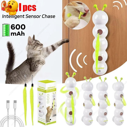 Interaktives Katzen-Spielzeug „Raupe“ – USB-Aufladung, Bewegungssensor, mit Saugnapf & Schwanz