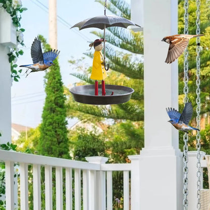 Hängender Vogelfutterspender mit Mädchen & Regenschirm – Outdoor Futterstation für Wildvögel, Garten & Balkon