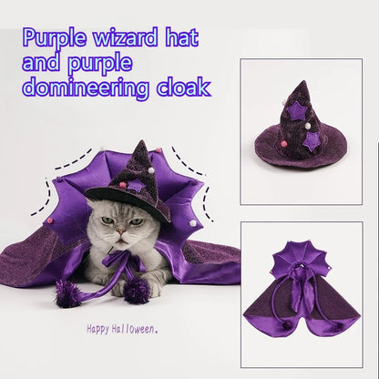 🧙‍♀️🐾 Lila Hexenumhang mit Hexenhut für Katzen & kleine Hunde – Halloween-Kostüm für