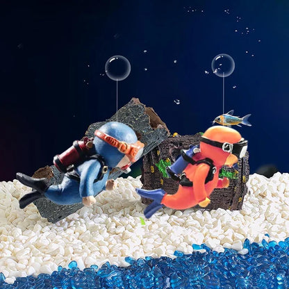 Aquarium Deko Mini-Taucher mit Schwimmkugel – Harz-Ornament, fluoreszierend, inkl. 40 cm Schnur
