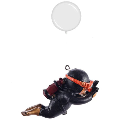 Aquarium Deko Mini-Taucher mit Schwimmkugel – Harz-Ornament, fluoreszierend, inkl. 40 cm Schnur