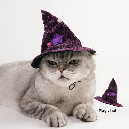🧙‍♀️🐾 Lila Hexenumhang mit Hexenhut für Katzen & kleine Hunde – Halloween-Kostüm für