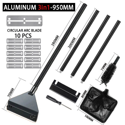 Aquarium Algenreiniger – Edelstahl & Aluminium Schaber | 3-in-1 Glasreiniger mit Klinge, Bürste & Netz