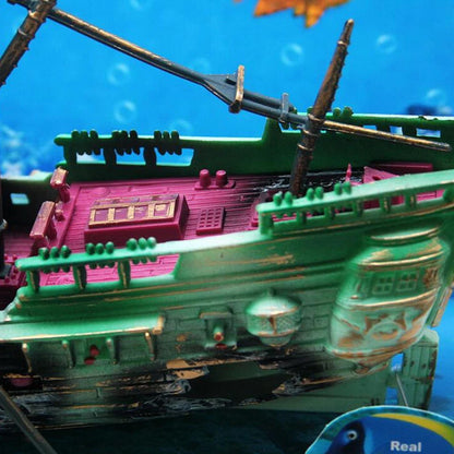 Aquarium Dekoration – Versunkenes Schiff mit Blubber-Effekt | Schiffwrack Ornament für Fischbecken
