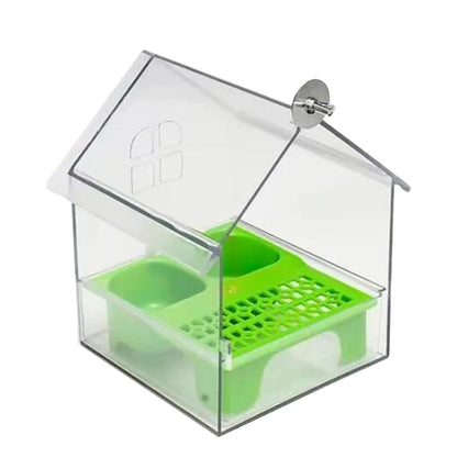 Vogelhaus Futterspender mit Badestation – Doppelkammern, Transparent, ABS-Kunststoff, für Balkon & Garten