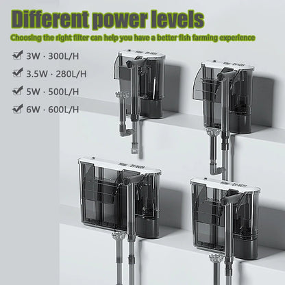 Aquarium Hängefilter 3-in-1 – Außenfilter mit Umwälzpumpe & Wasserfall-Belüftung (110V/220V)