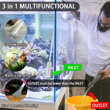 Aquarium Siphon Reinigungs-Set – 3-in-1 Kiesreiniger, Mulmsauger & Wasserwechsel-Tool | Mit Verlängerungsschlauch